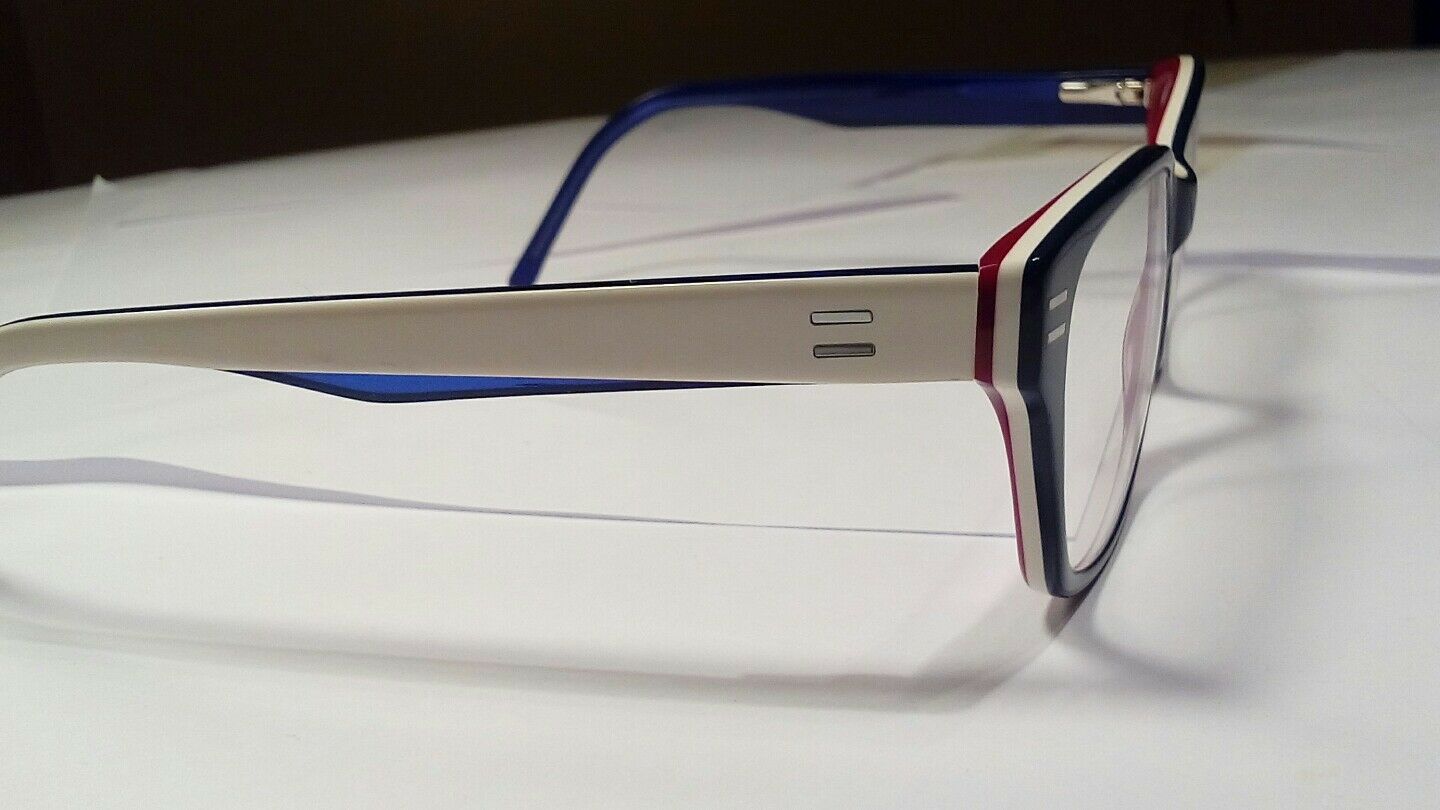 red white and blue wafare style eyeglass frames