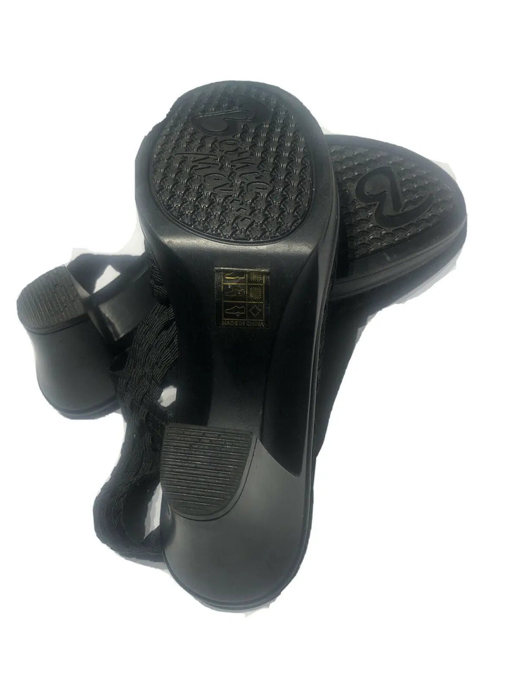 BM Bernie Mev. Beatrice Peep Toe Sandals sz 37 Black Woven Elastic Shoes Heels by Bernie Mev