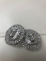 BIG Vintage MOGHUL RuNWAy Silver Gold Tone DOMED LION HEAD Clip Earrings SL1e