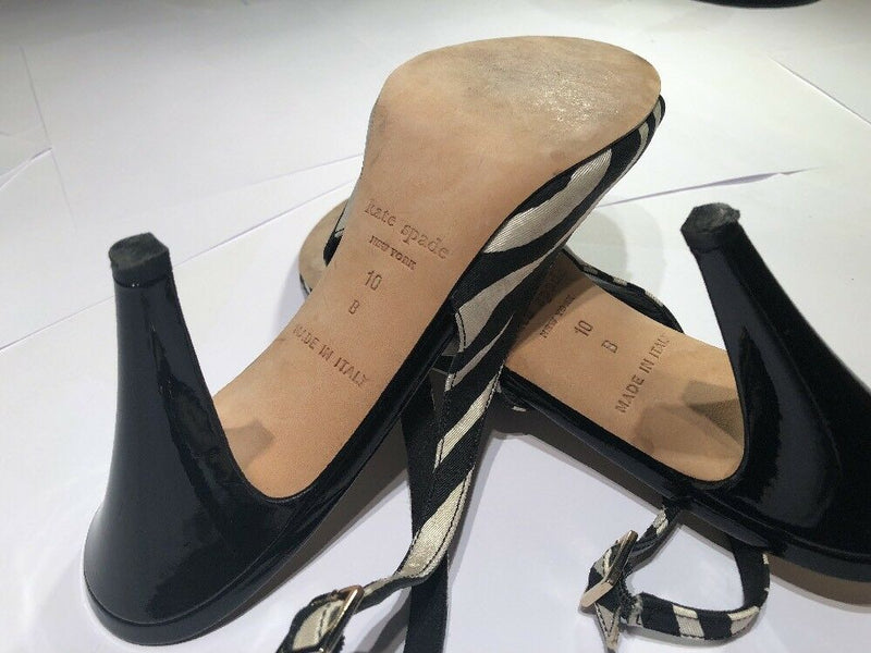 Kate Spade Zebra Print Black Bow Slingback Heels Size 10 M
