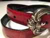 BRIGHTON RED CROCO LEATHER BELT WITH SILVER TONE ROUND HOOK BUCKLE - 5/28SMALL