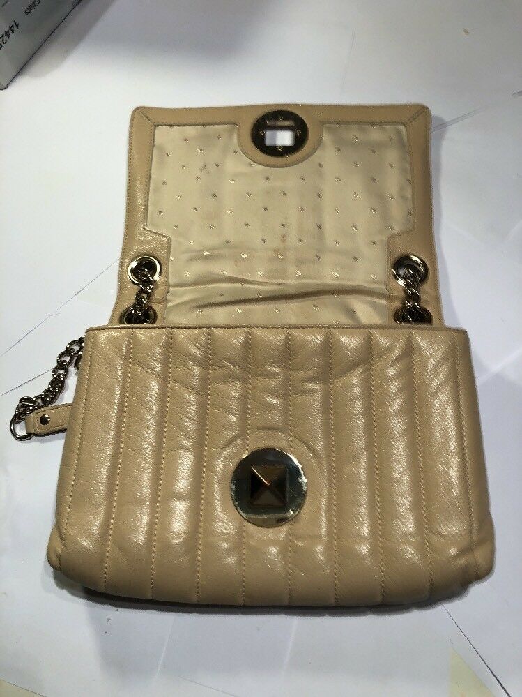 KATE SPADE BEIGE TOTE BAG WITH DOUBLE STRAND CHAIN AND LEATHER HANDLE