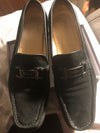Farragamo black suede slip on loafers flats gold buckle size 11 AA