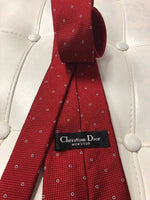 Christian Dior silk tie man's red with gold squares 3 1/2" wide 55" long necktie