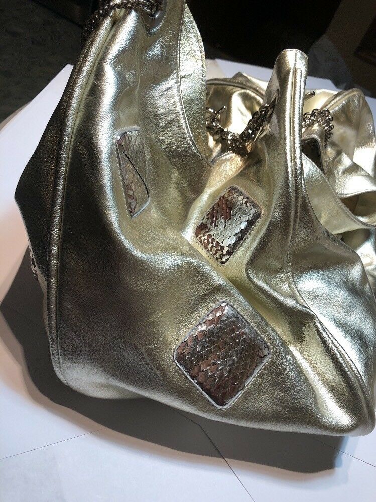 Ph+39 Gold Leather Large Handbag
