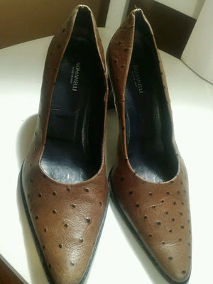 Womens Romanelli Brown Ostrich Print Pumps Made In Italy Size 8.5