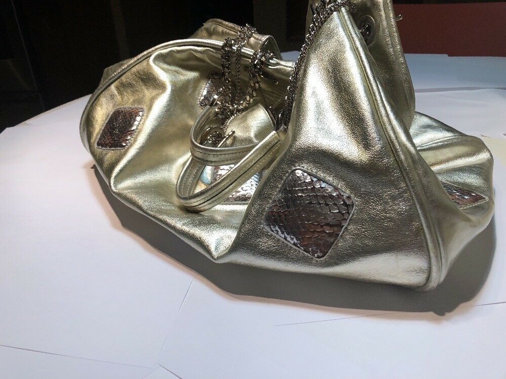 Ph+39 Gold Leather Large Handbag