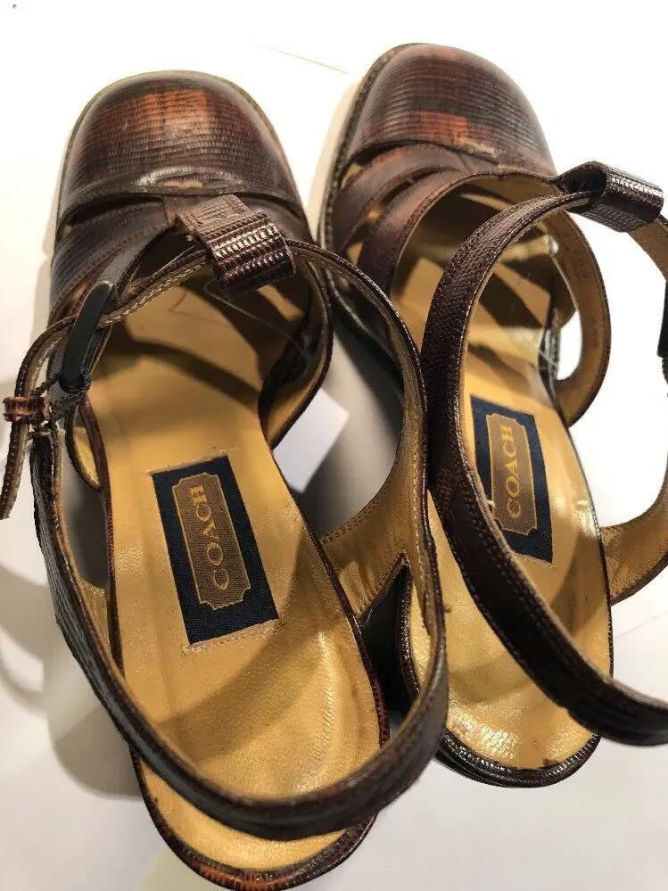 Vintage Coach Italy 8 1/2 B T Strap Camel leather 2 1/2" low heel shoes by Donald J Pliner