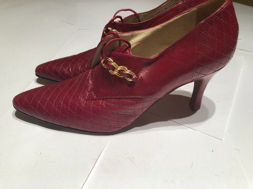 Auth BALLY pumps lace up ladies used Size 7.5 N Crimson Red