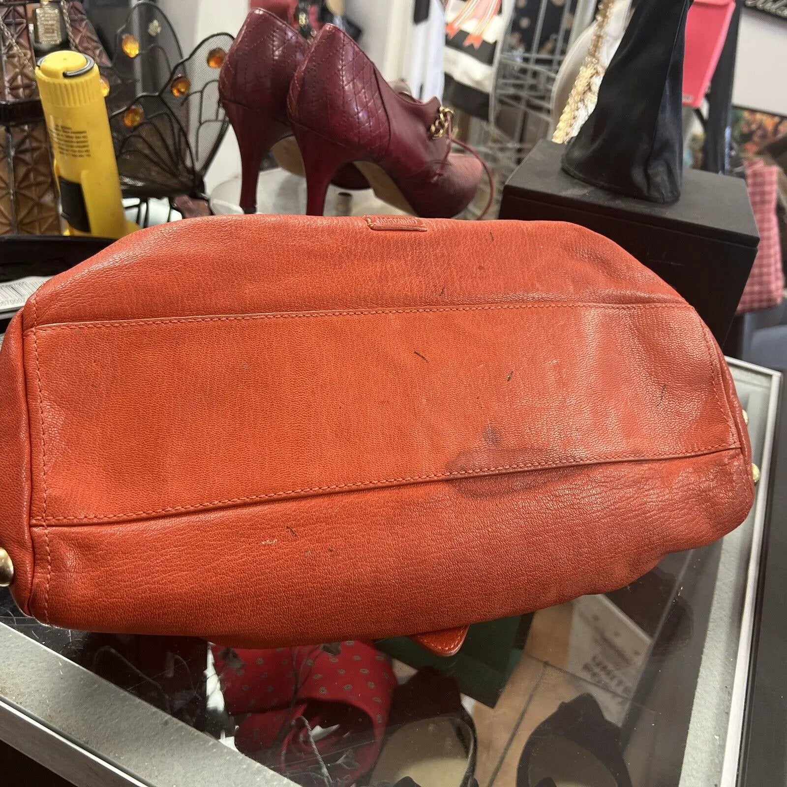 Love Moschino Barrel Hand bag women Orange lined interior Studded by Love Moschino