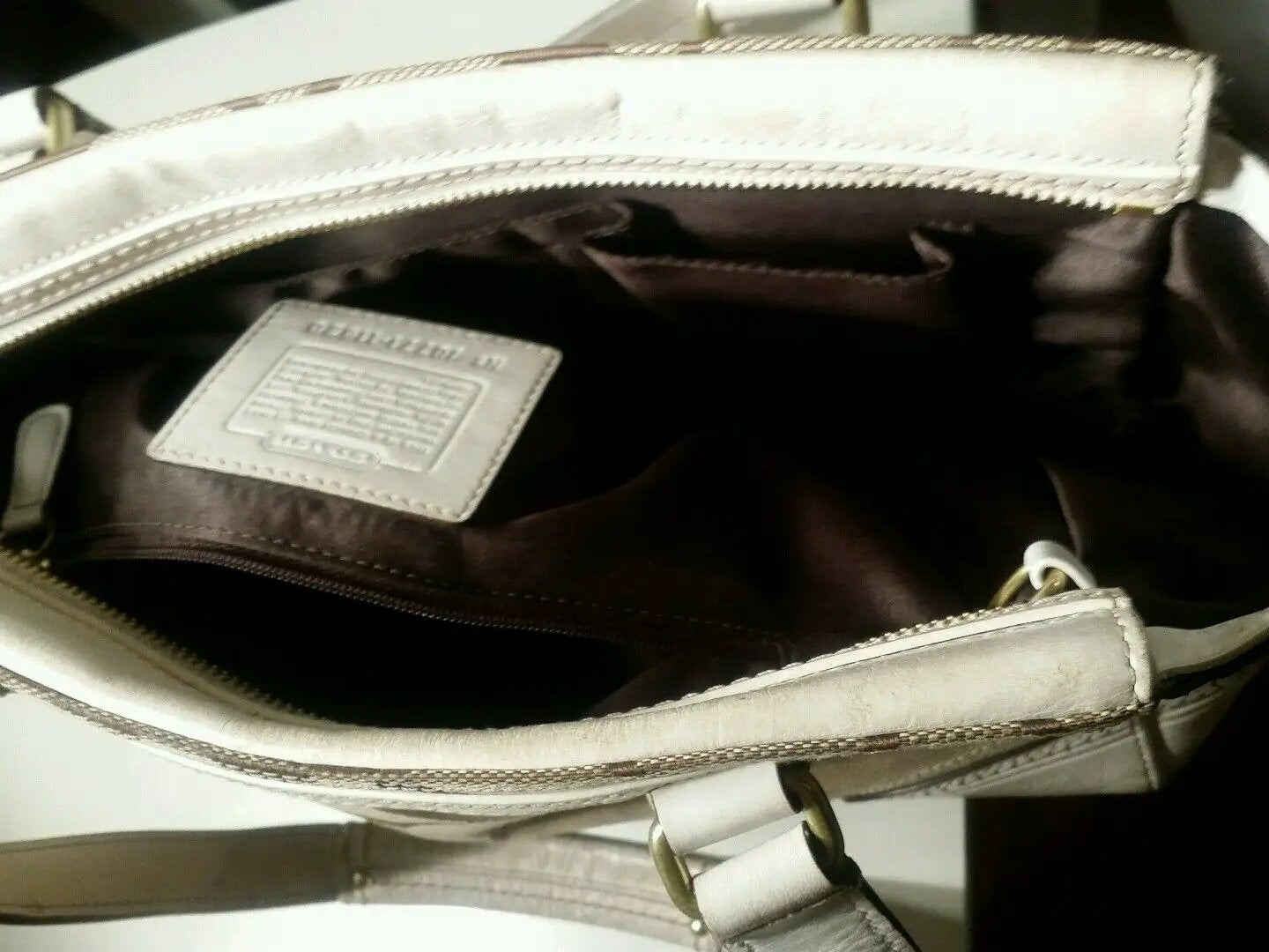 Coach signature satchel white leather trim and also mauve. by Coach