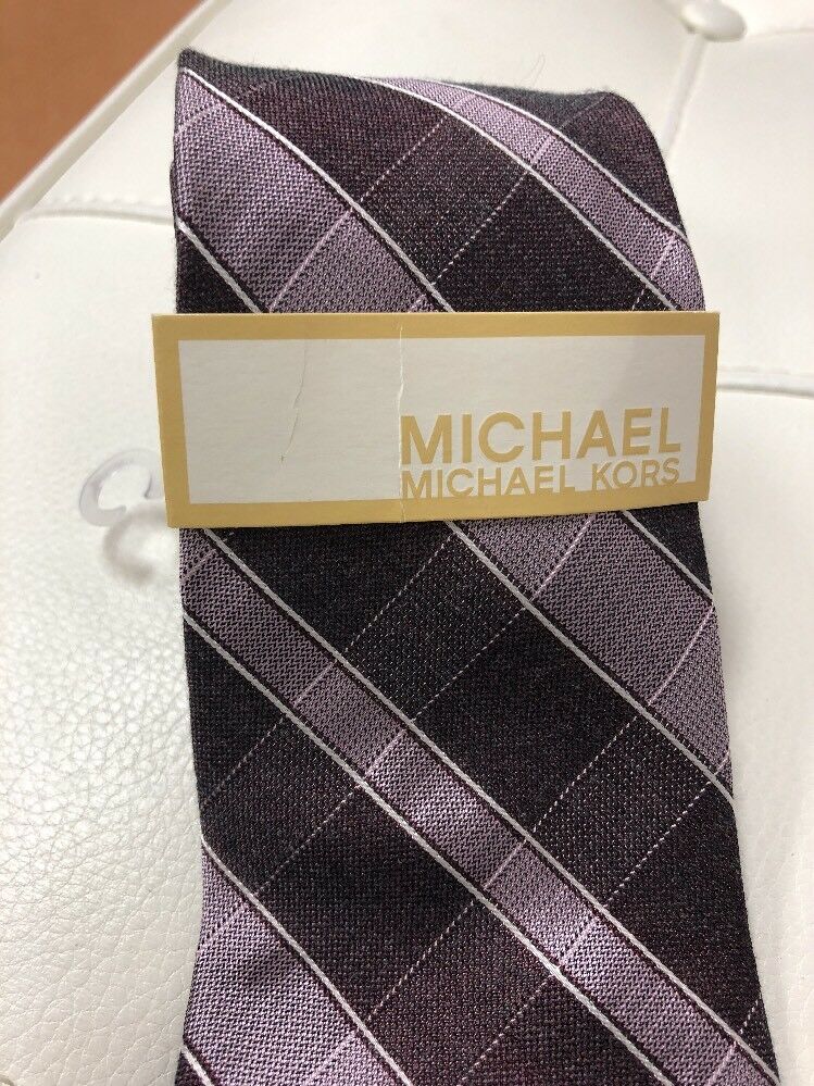 $185 MICHAEL KORS Mens BLUE PURPLE CHECK  NECKTIE CLASSIC SILK NECK TIE 58X3.25