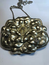 BRIGHTON Gold Metallic Leather Flower Clutch Chain Purse Handbag Kisslock