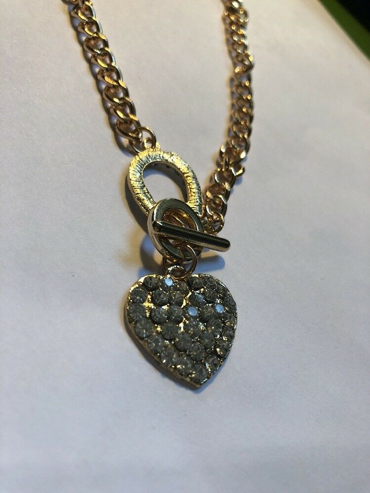 Gold  Heart Costume Jewlrey Toggle Necklace