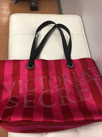 Victoria's Secret Large Satin Rhinestone Bling Black Straps Hot Pink Tote Bag