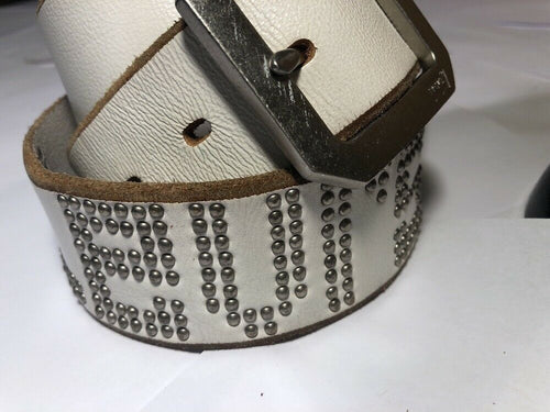 White LEvis Studded Leather  Belt Unisex Men Women