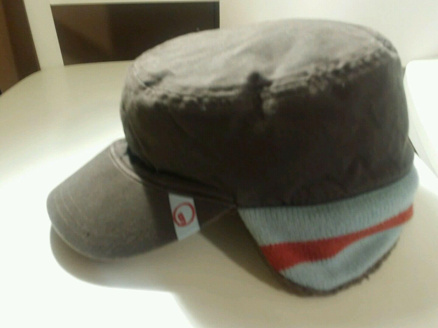 boys army green gymboree hat with striped flaps size5-7