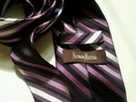 NEIMAN MARCUS Gray Black Purple White STRIPED Self-tipped Woven Silk Tie EUC
