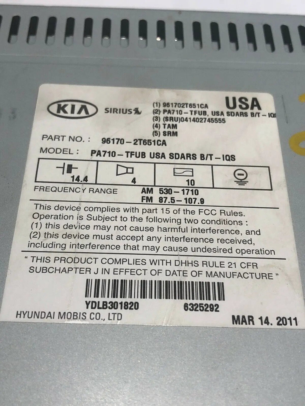 2013 Kia Optima AM FM CD MP3 Player Radio OEM 96170-2T651CA by Kia