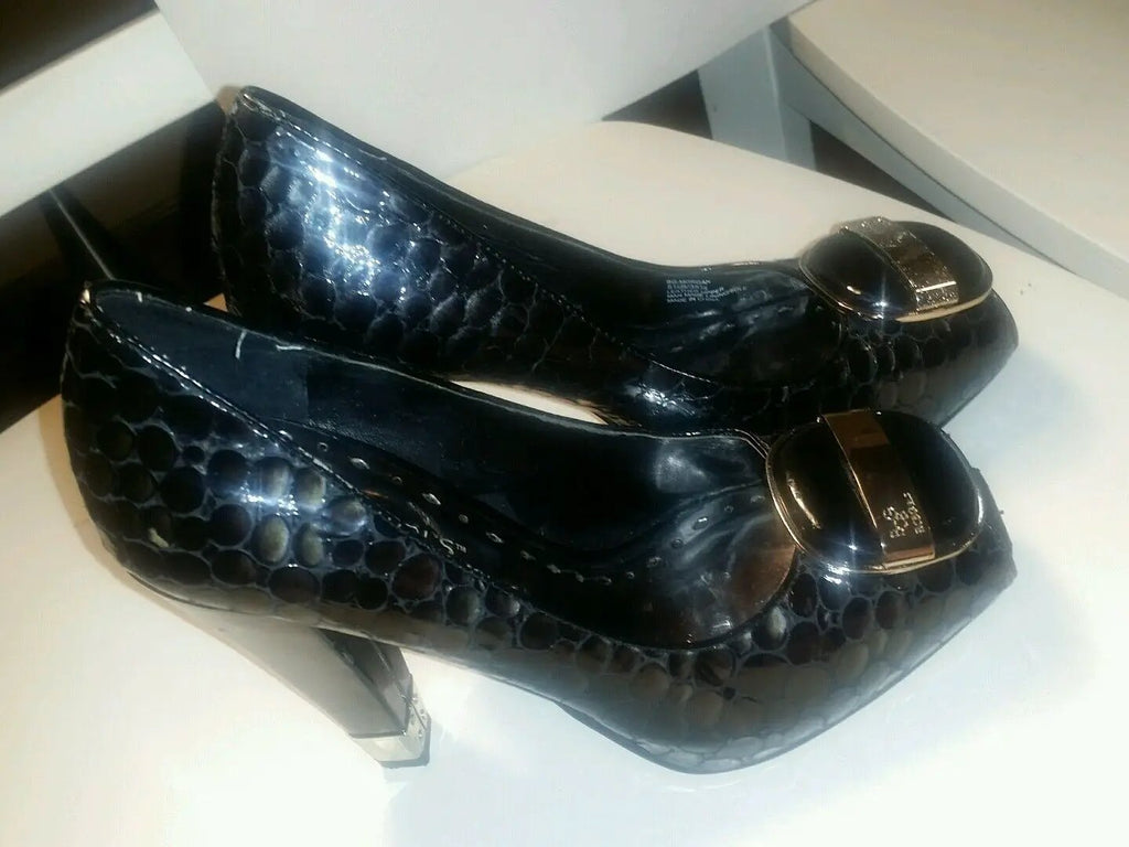 Bcbg black croco peep toe chunky heels with buckle by BCBGirls