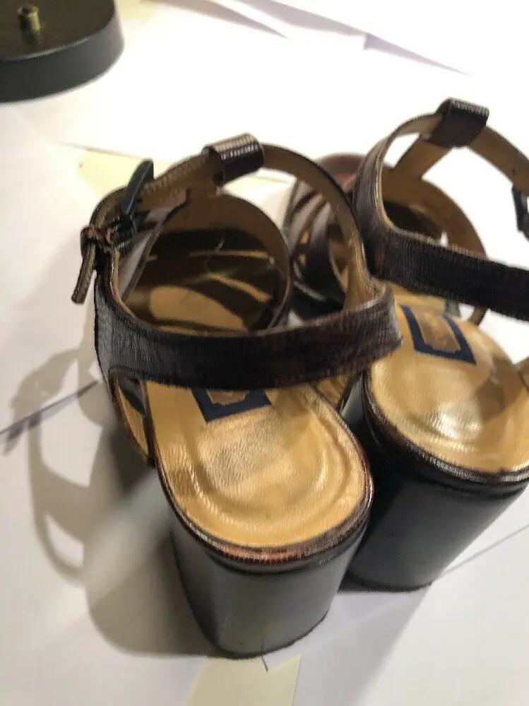 Vintage Coach Italy 8 1/2 B T Strap Camel leather 2 1/2" low heel shoes by Donald J Pliner