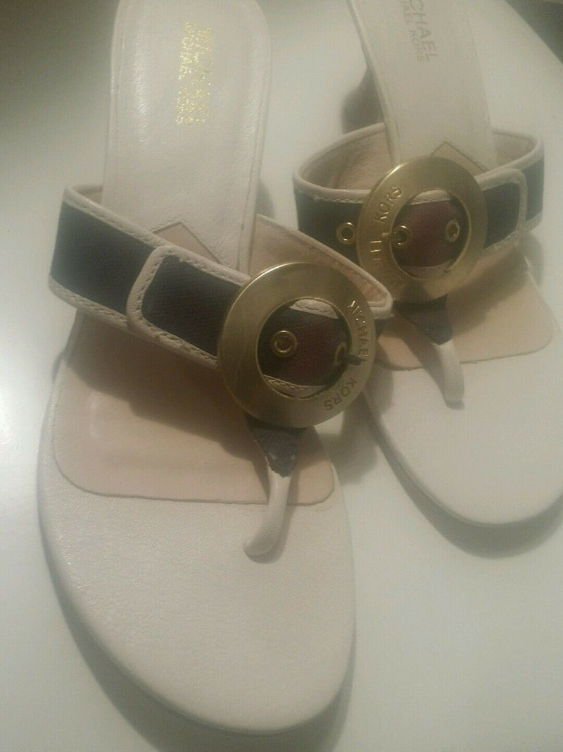 Michael kors canvas thong sandals 2 inch heel and gold hardware