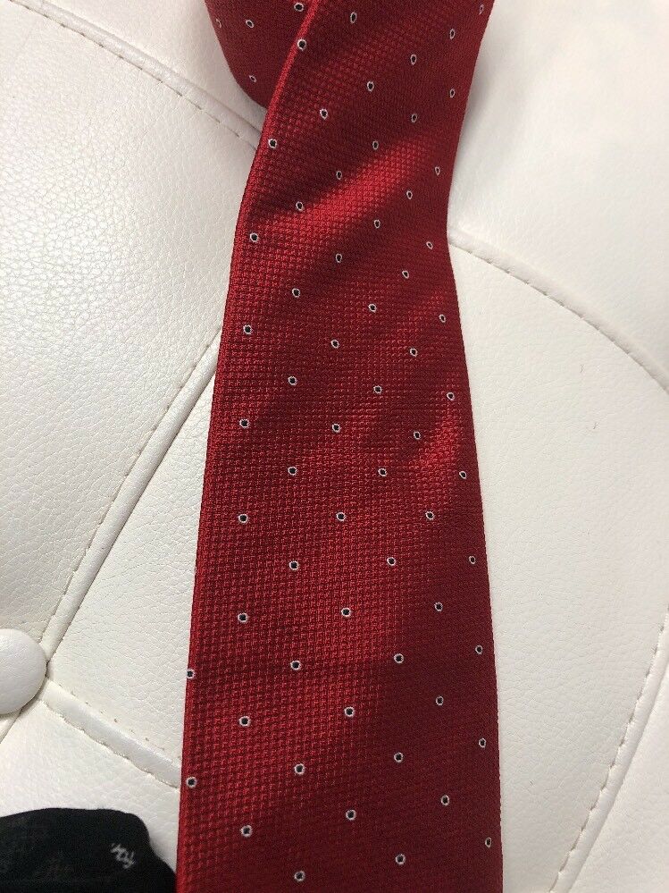Christian Dior silk tie man's red with gold squares 3 1/2" wide 55" long necktie