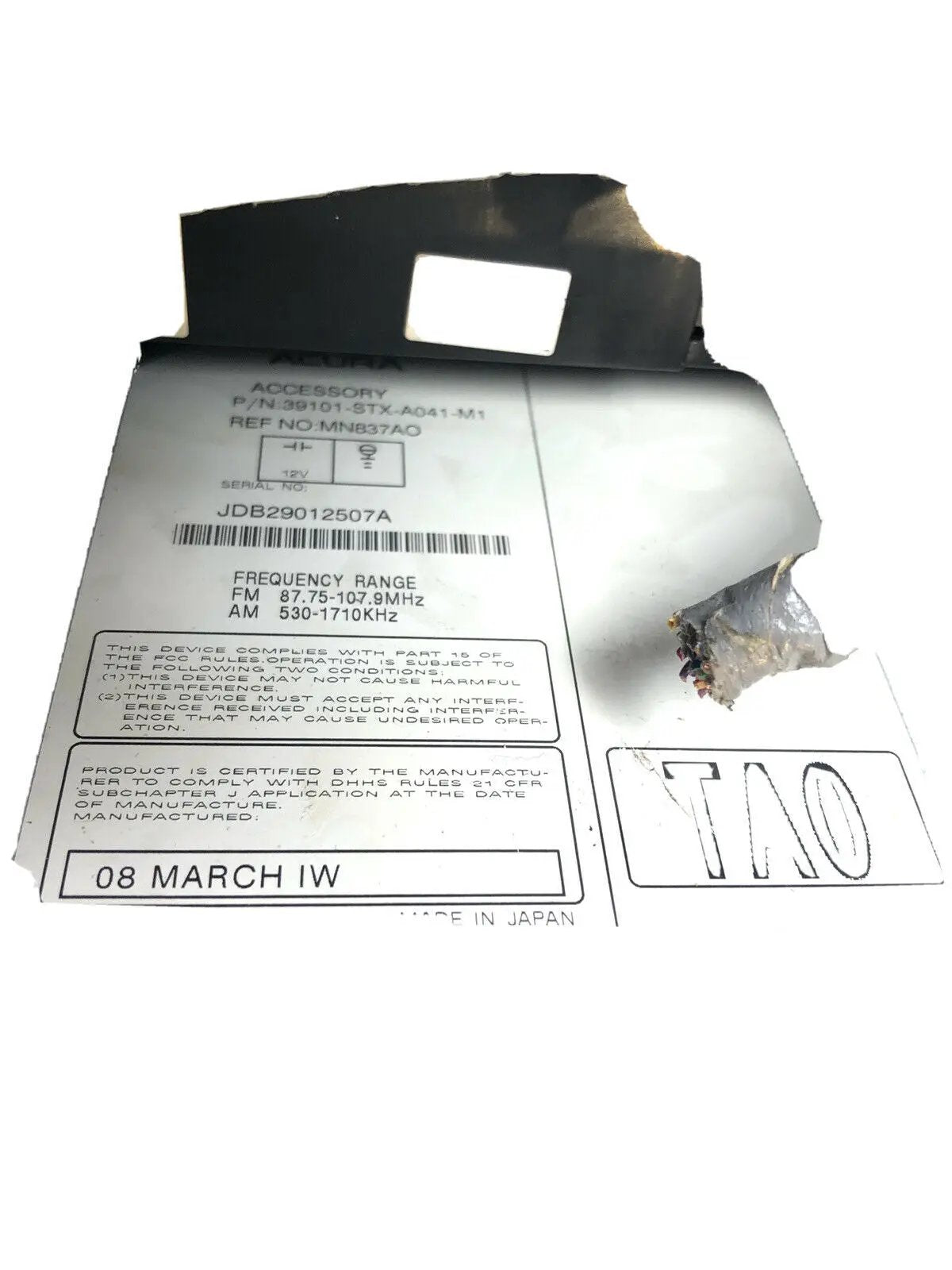 2010-2013 Acura MDX 2AF1 CD Player XM Navi Radio climate OEM 39101-STX-A620-M1 by Honda