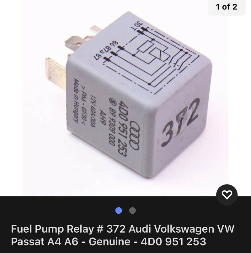 Fuel Pump Relay # 372 Audi Volkswagen VW Passat A4 A6 - Genuine - 4D0 951 253