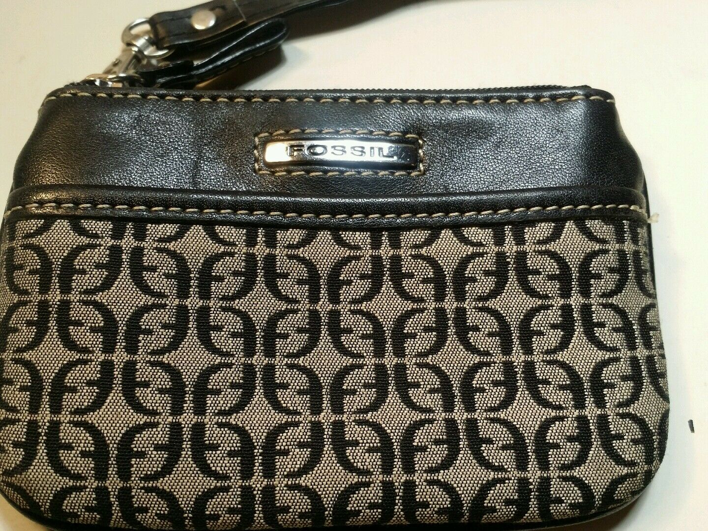 Fossil black and gray signature canvas with leather trim