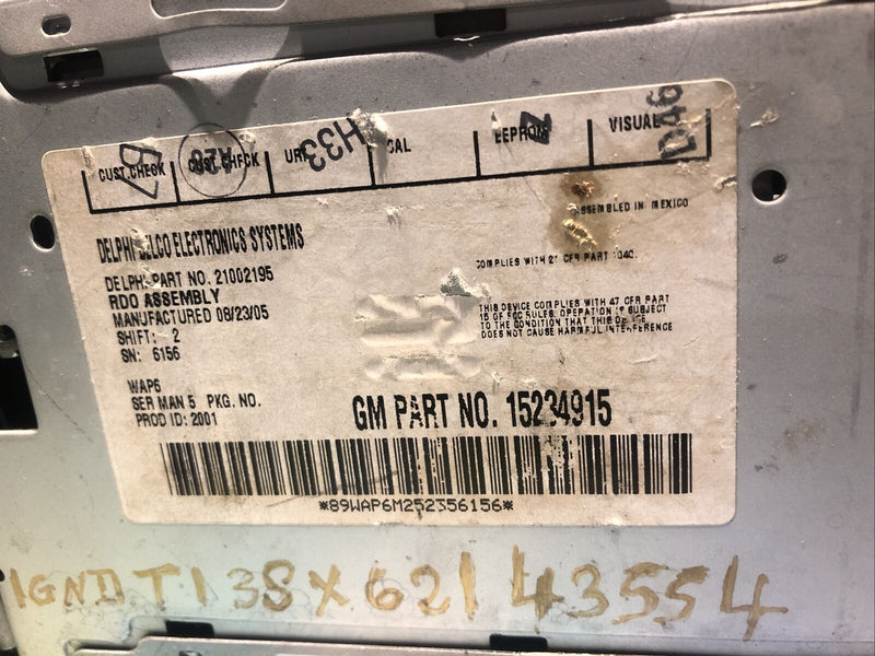 Delco Radio CD Player OEM 2003-06 Chevy GMC Chevrolet Delphi GM 15234915