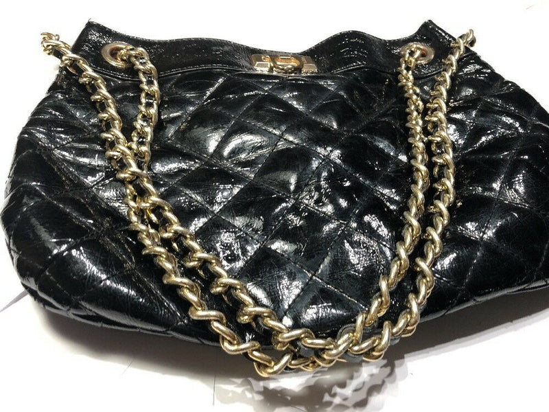 GUC Ann Taylor Cross Body Black Patent Leather Purse Bag with Gold Chain Strap