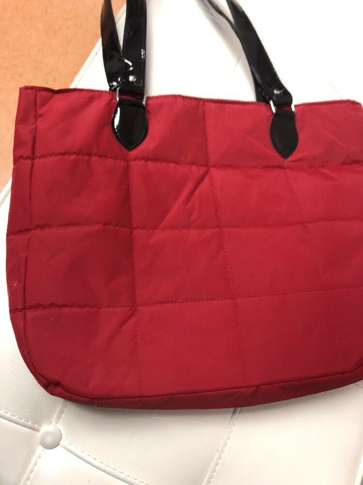 Yankee Candle Red & Black Quilted Tote Bag Purse Quilted Patent Straps Soft