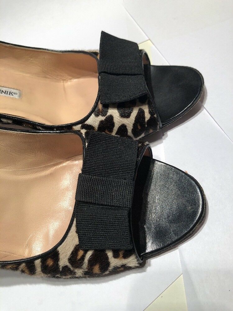 Manola Blahnik Size 41.1/2 Leapord Print  Peep Toe Shoes/10.5