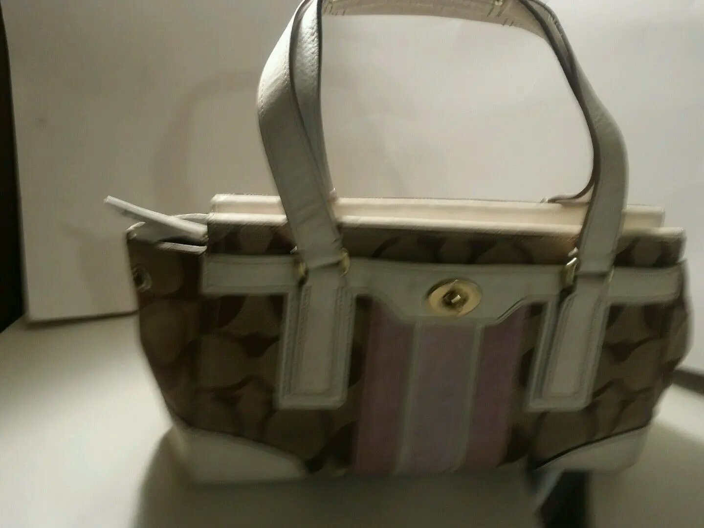 Coach signature satchel white leather trim and also mauve. by Coach