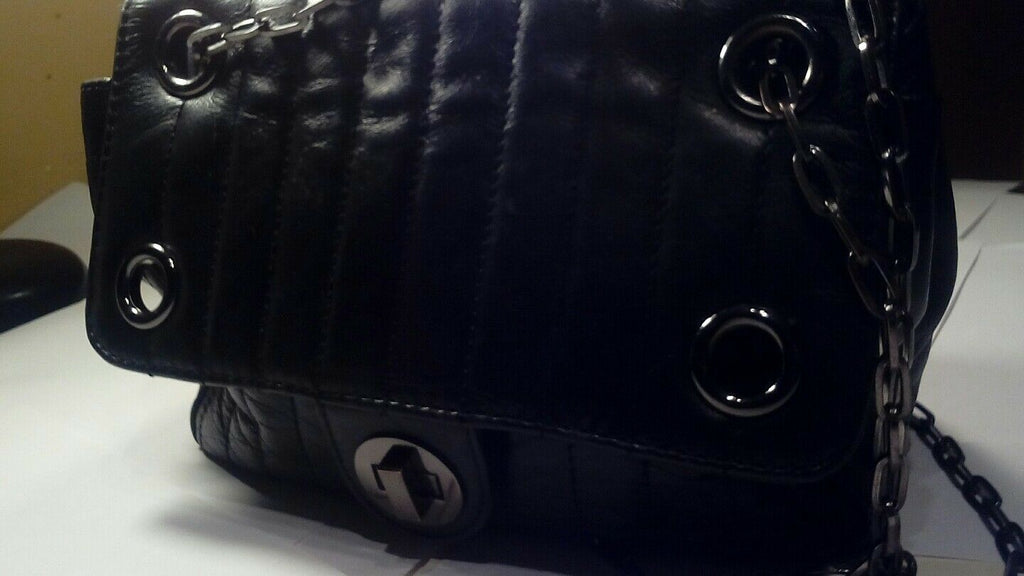 CLAUDIA CIUTI BLACK LEATHER DRESS BAG with SEXY CHAIN SHOULDER STRAP