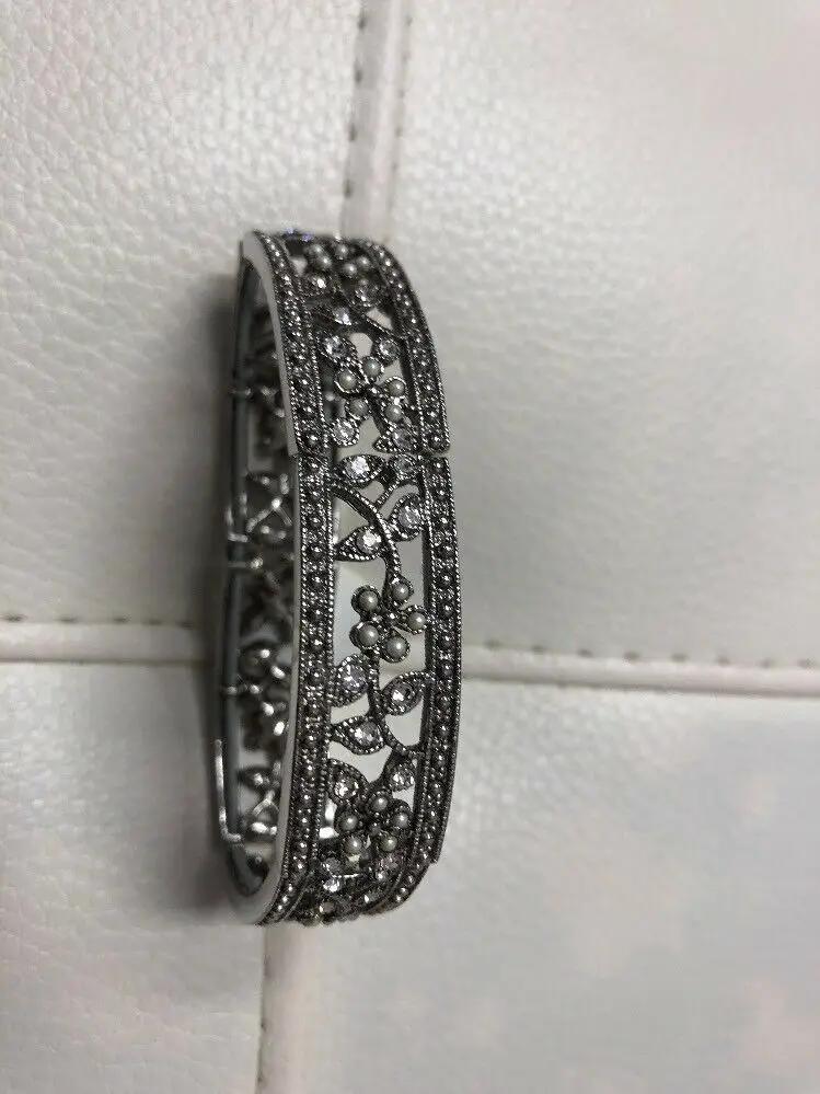 Stretchy Bracelet Floral Rhinestone Crystals Silver Tone Statement Bling SHINY by Unbranded