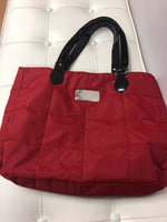 Yankee Candle Red & Black Quilted Tote Bag Purse Quilted Patent Straps Soft