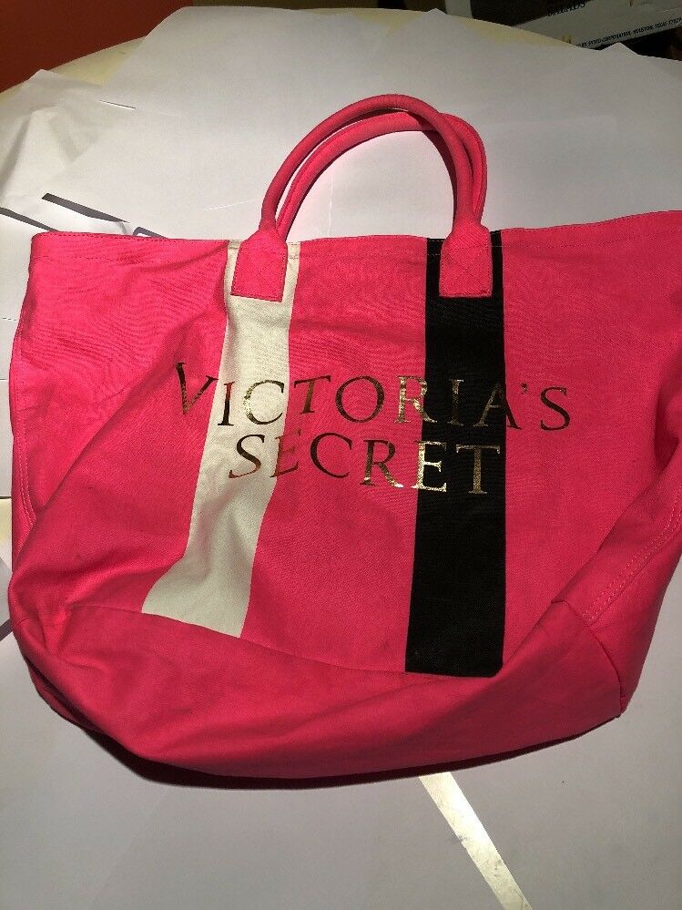 Victoria's Secret Logo Striped Weekender large Tote Bag - Black/Pink -
