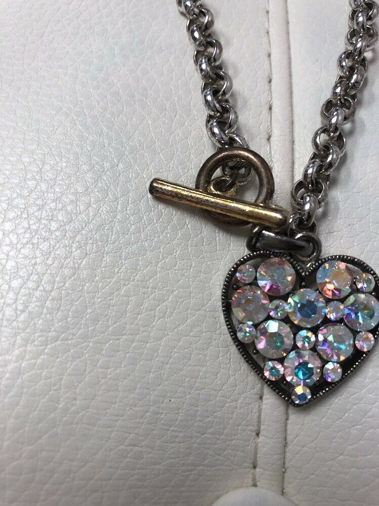 16" Rose Gold Tone Toggle Clear Rhinestone Puffy Heart Necklace