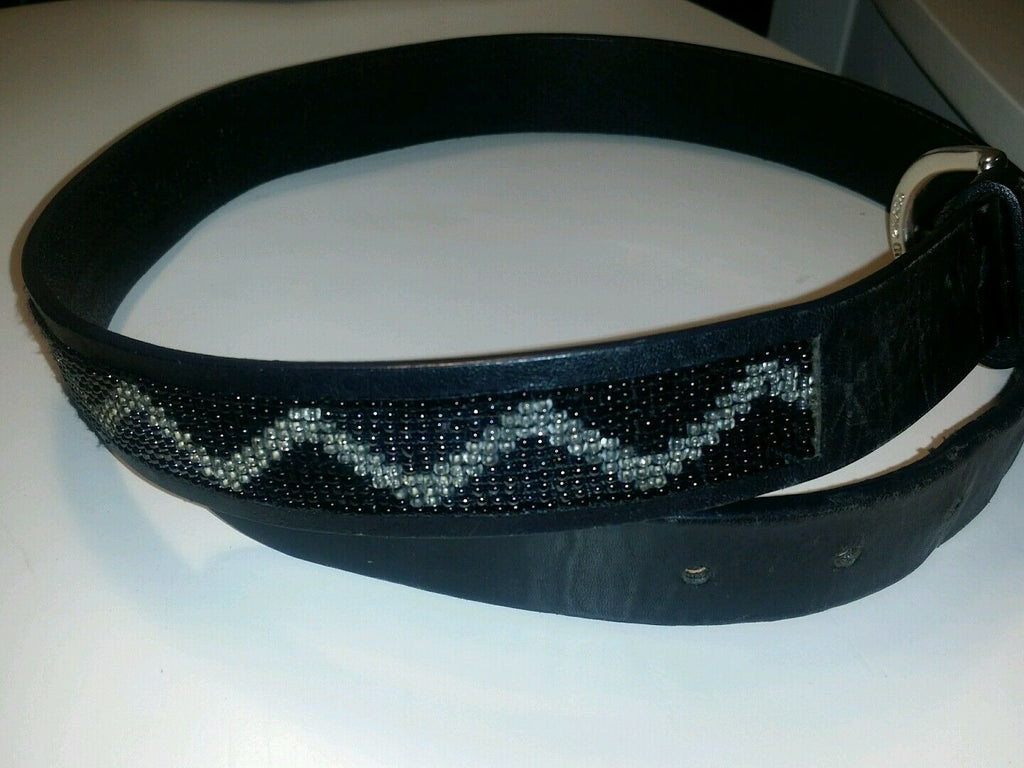 The limited black leather sequin solid brass buckle.