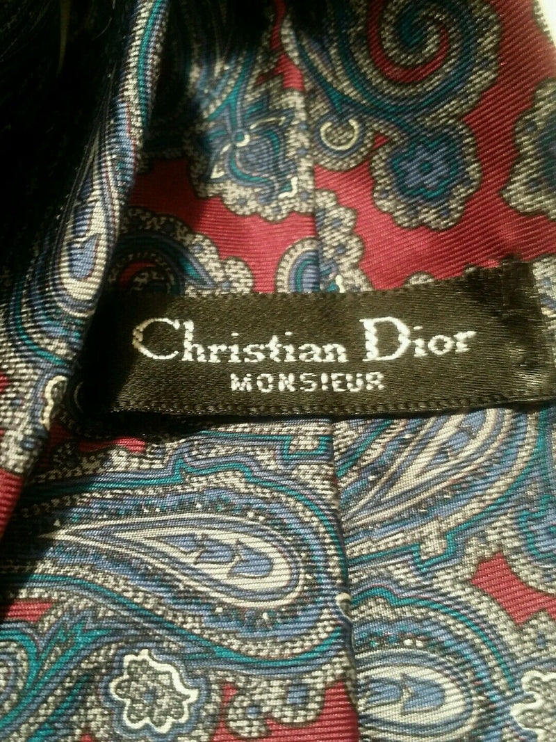 CHRISTIAN DIOR MONSIEUR RED BLUE FLORAL PAISLEY SILK NECKTIE TIE MOC0516A #T20