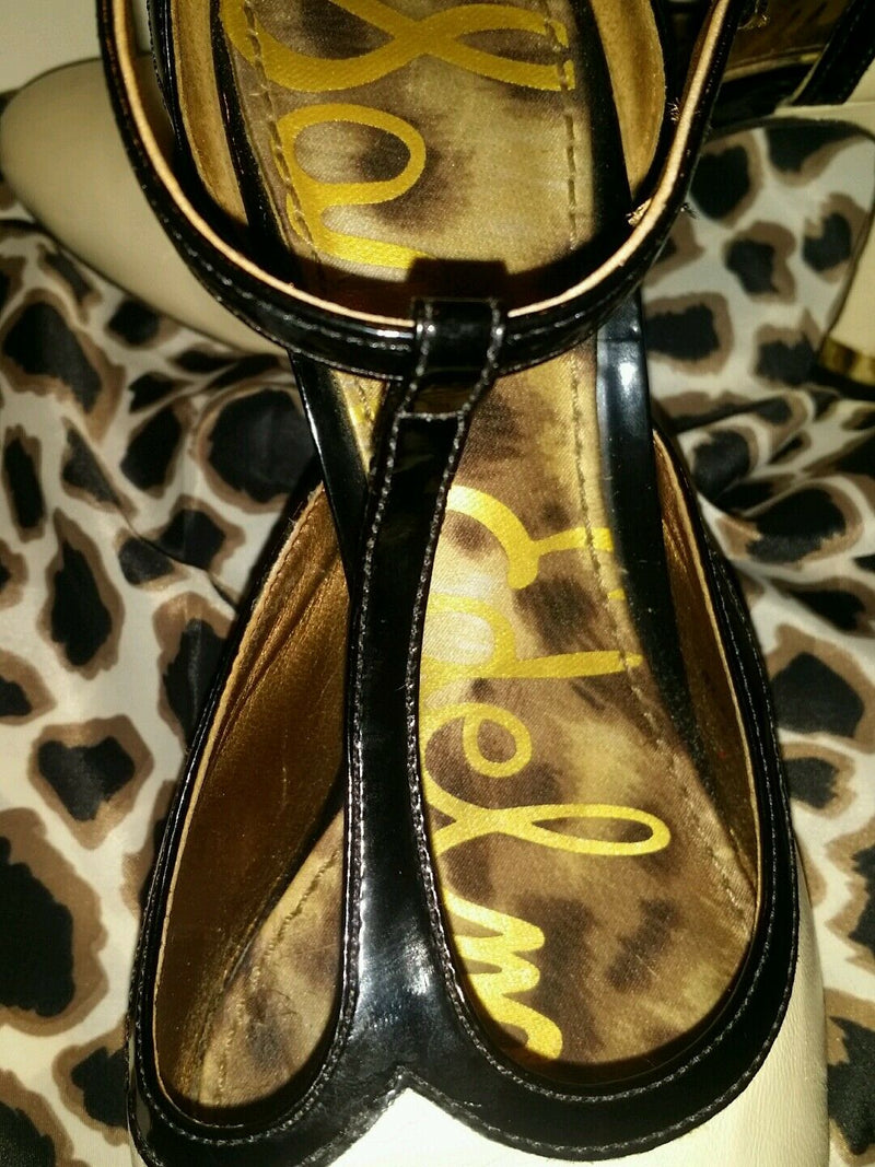 Sam eldem 3 inch strappy pump ivory white with black linning leopard soles