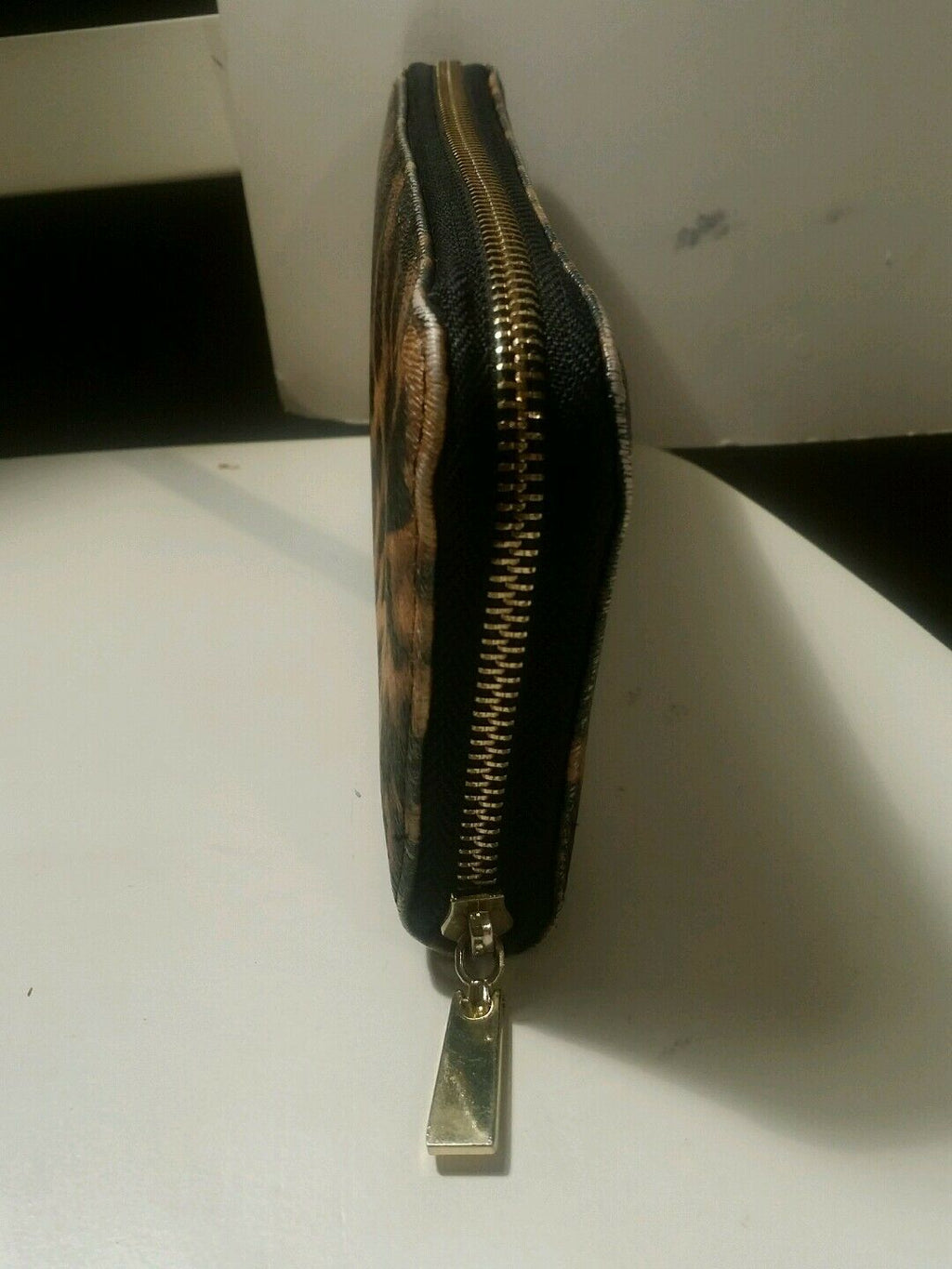 large leaopard print zip around wallet