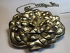 BRIGHTON Gold Metallic Leather Flower Clutch Chain Purse Handbag Kisslock