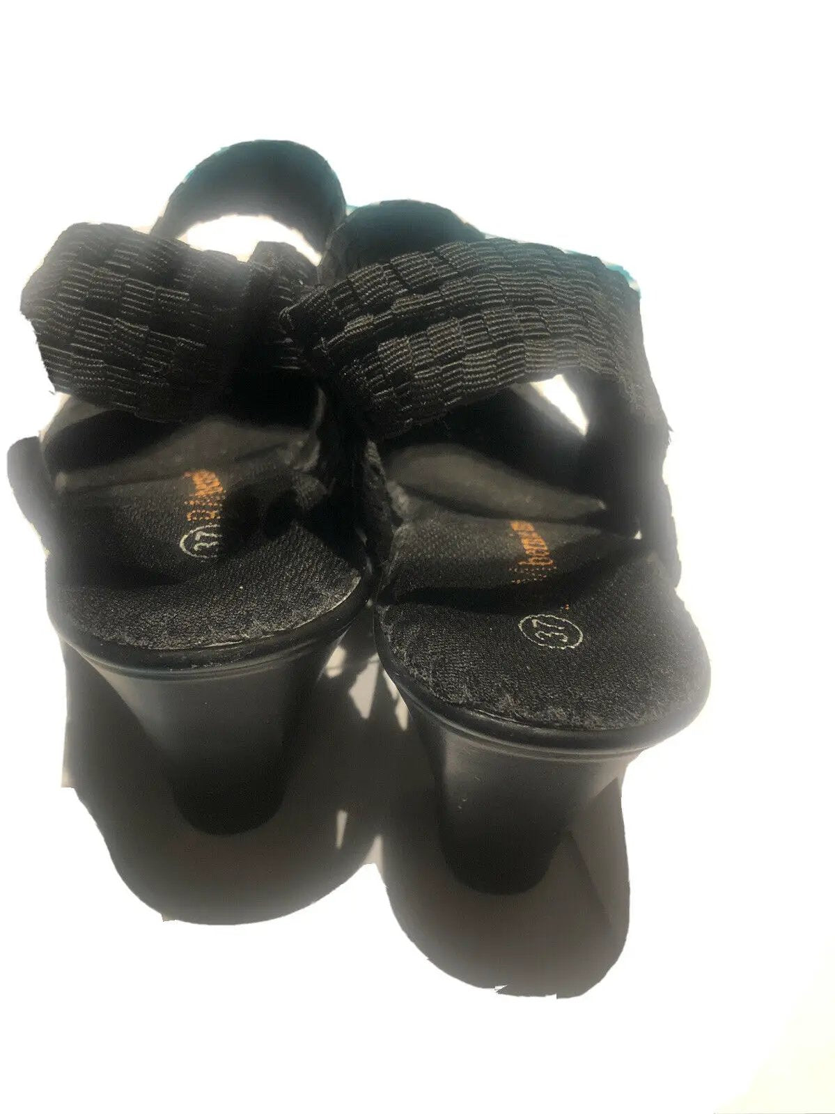 BM Bernie Mev. Beatrice Peep Toe Sandals sz 37 Black Woven Elastic Shoes Heels by Bernie Mev