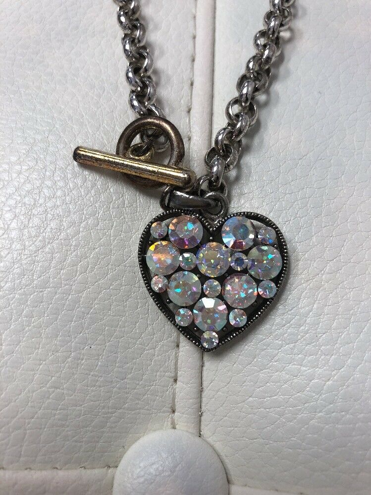 16" Rose Gold Tone Toggle Clear Rhinestone Puffy Heart Necklace