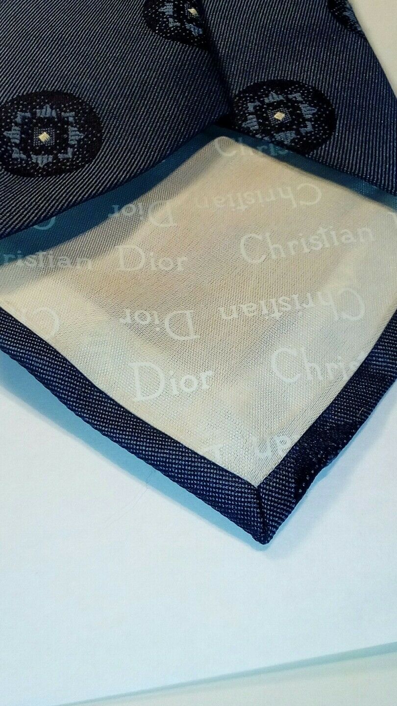 CHRISTIAN DIOR MONSIEUR DARK BLUE  CIRCLES SILK NECKTIE TIE MNO1116C #V15