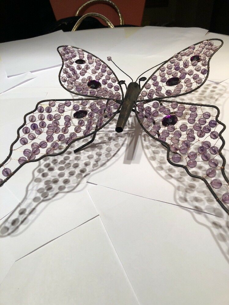 Purple Large Beaded Landed Butterfly
