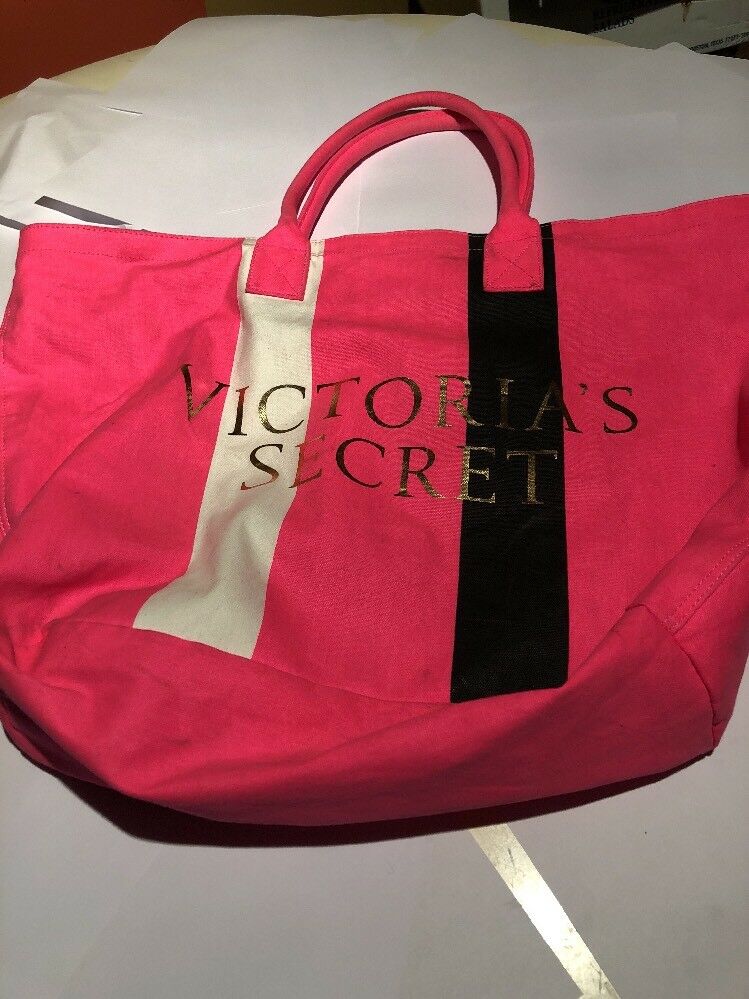 Victoria's Secret Logo Striped Weekender large Tote Bag - Black/Pink -